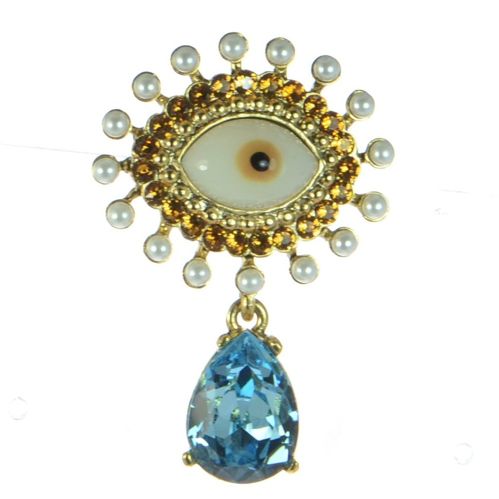 Oscar De La Renta Pearl & Crystal Eye Pin Brooch